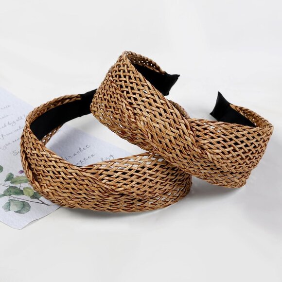 Accessories - Woven Twist Headbands 2 Pack Boho Hairbands Non Slip Wide Rattan Accessories